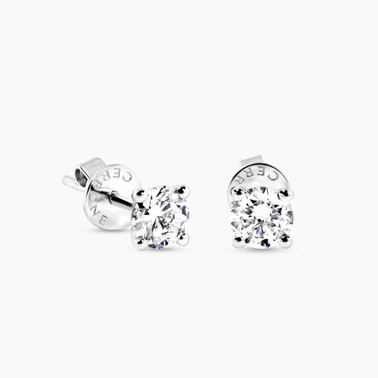 18ct white gold 2=1.00ct F SI1 round brilliant cut diamond four claw solitaire stud earrings