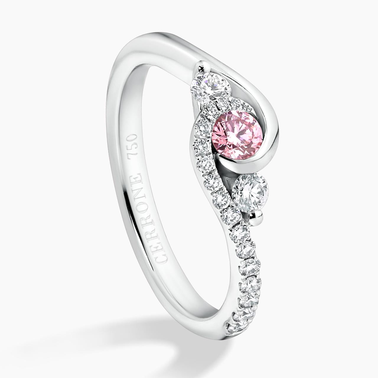 18ct white gold 0.14ct RBC Argyle Pink Diamond and RBC diamonds surrounding on a twist setting