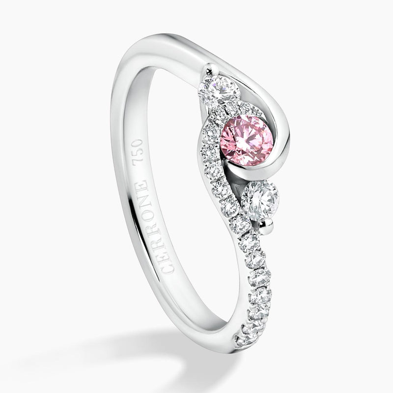 18ct white gold 0.14ct RBC Argyle Pink Diamond and RBC diamonds surrounding on a twist setting