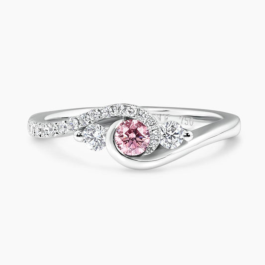 TRILOGIA - 18ct white gold 0.14ct 6P SI round brilliant cut Argyle Pink Diamond and  18=0.26ct DF VVS VS round brilliant cut diamonds surrounding on a twist setting.