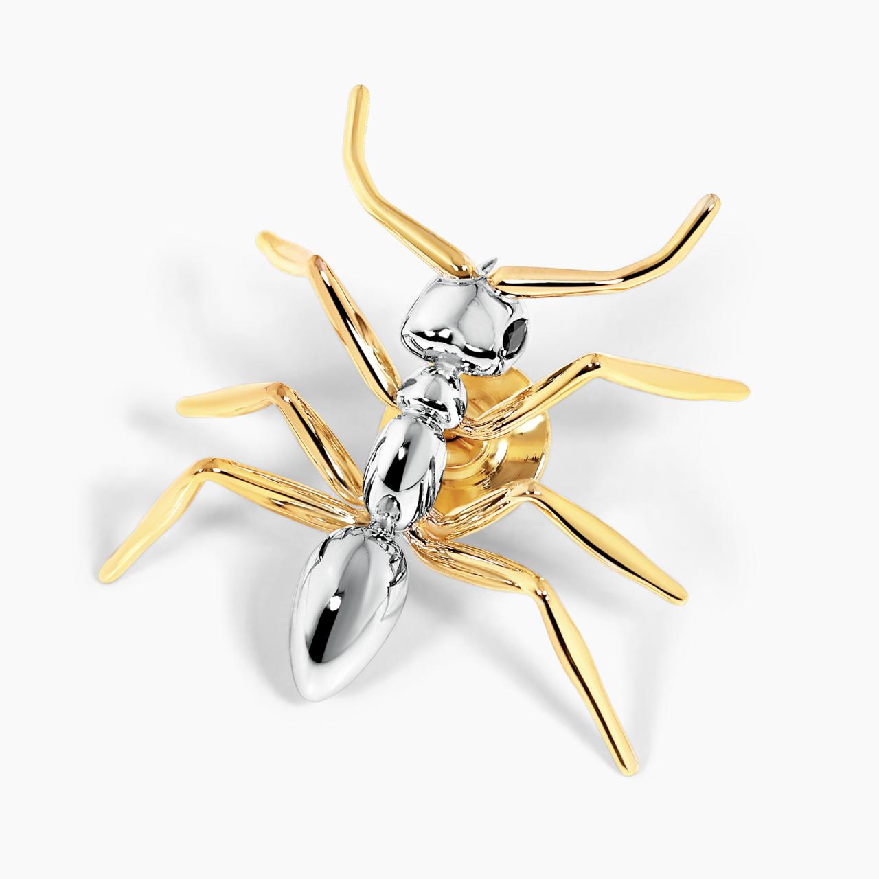 18ct white and yellow gold black marquise cut diamonds ant lapel pin