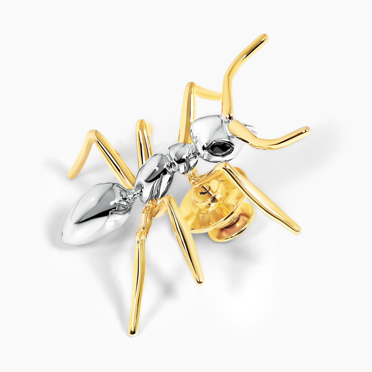 18ct white and yellow gold black marquise cut diamonds ant lapel pin