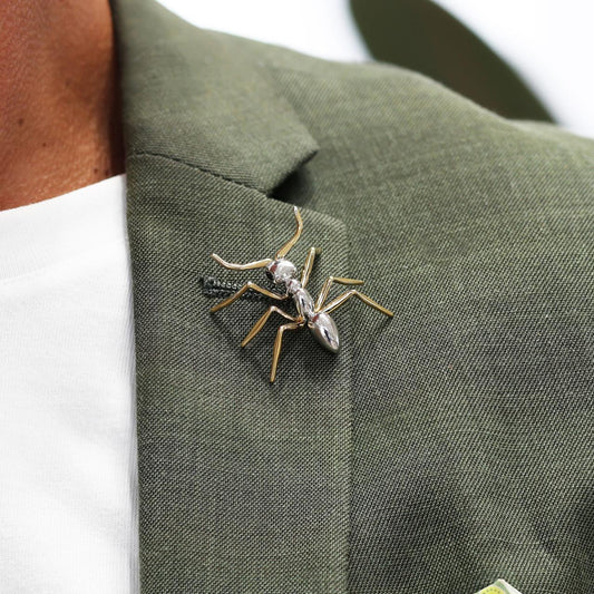 18ct white and yellow gold black marquise cut diamonds ant lapel pin