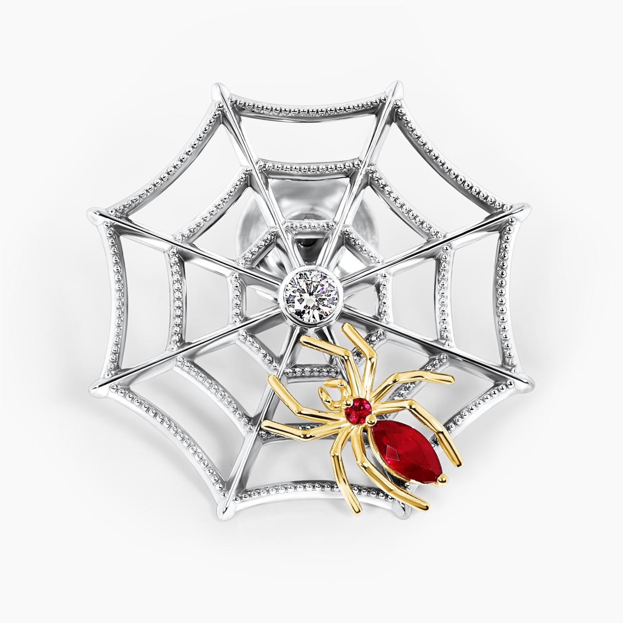 18ct white and yellow gold Ruby and LAB Grown Diamond spider lapel pin