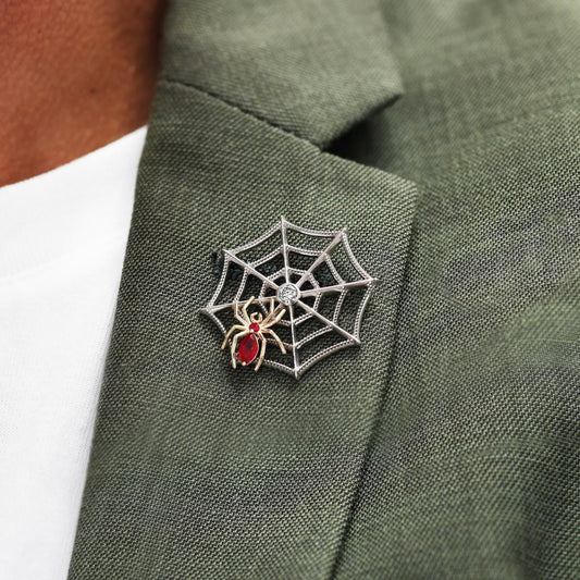 18ct white and yellow gold Ruby and LAB Grown Diamond spider lapel pin