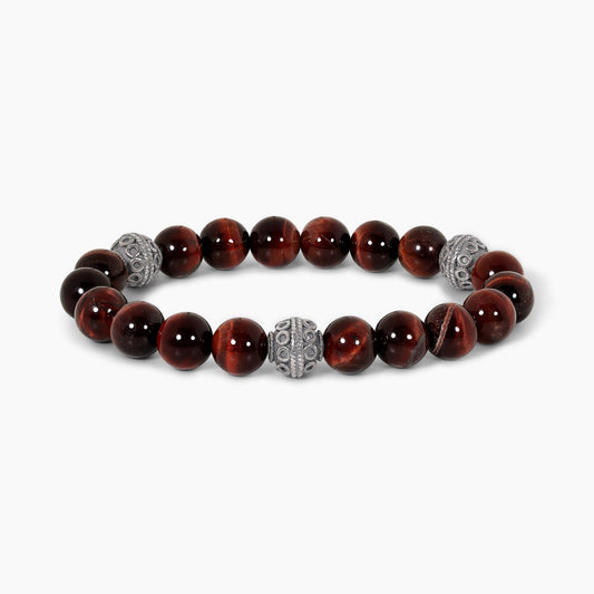 Red tiger eye and silver bead stretch bracelet