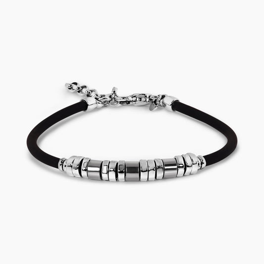 Rhodium plated silver rubber men's bracelet