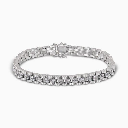 Silver link men's bracelet with Cubic Zirconia 21cm