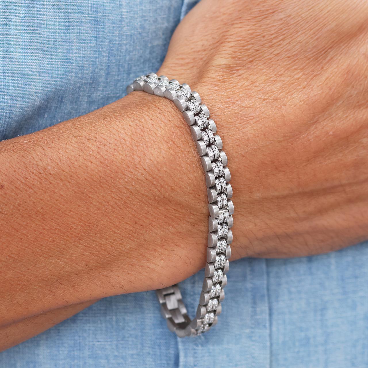 Silver link men's bracelet with Cubic Zirconia 21cm
