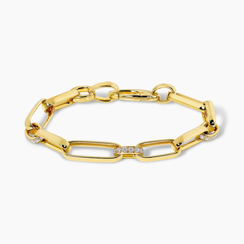18ct yellow gold diamond pave set fancy link bracelet 19cm