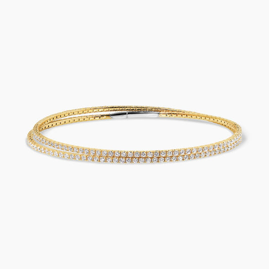 18ct yellow and white gold double layered diamond claw set bangle