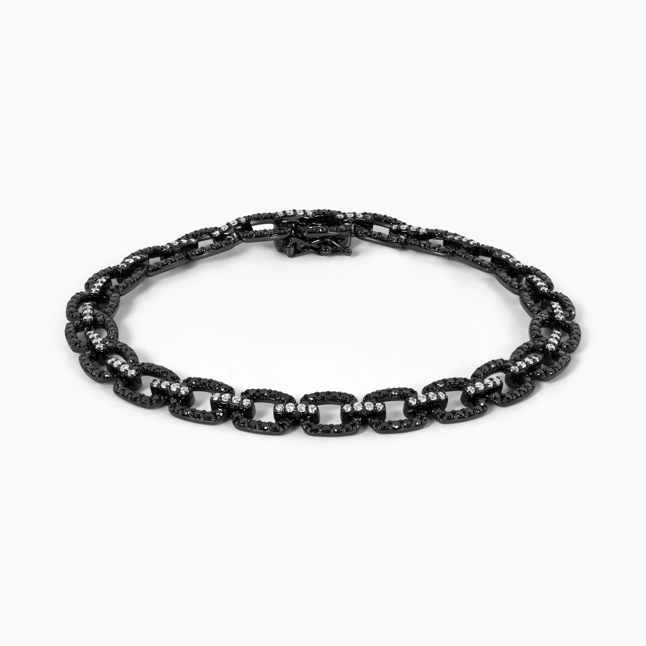 18ct white gold black and white diamond pave set fancy link bracelet 19cm