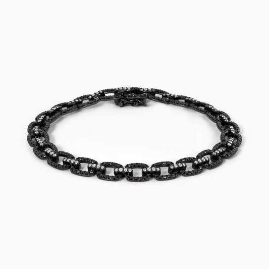 18ct white gold black and white diamond pave set fancy link bracelet 19cm