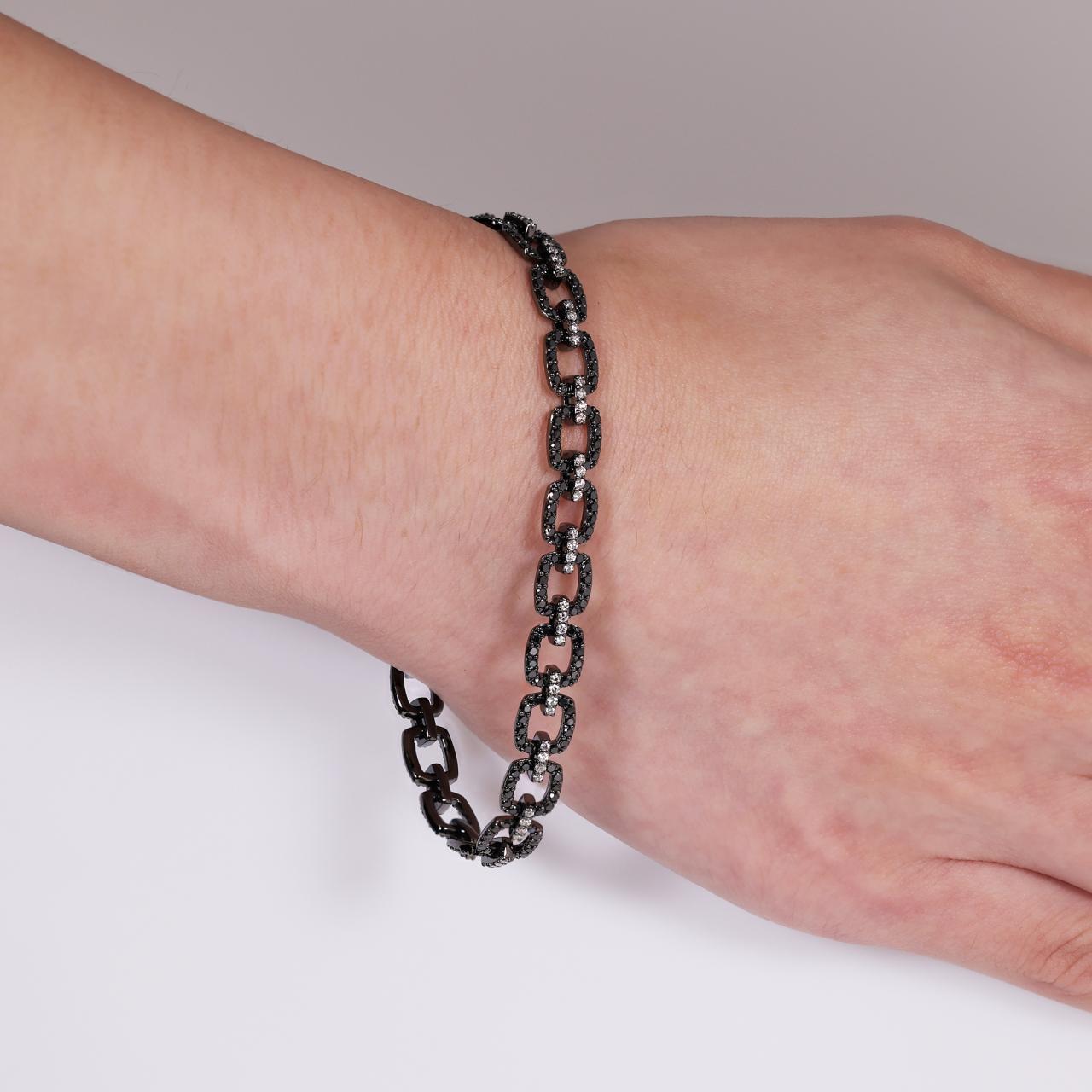 18ct white gold black and white diamond pave set fancy link bracelet 19cm on the wrist