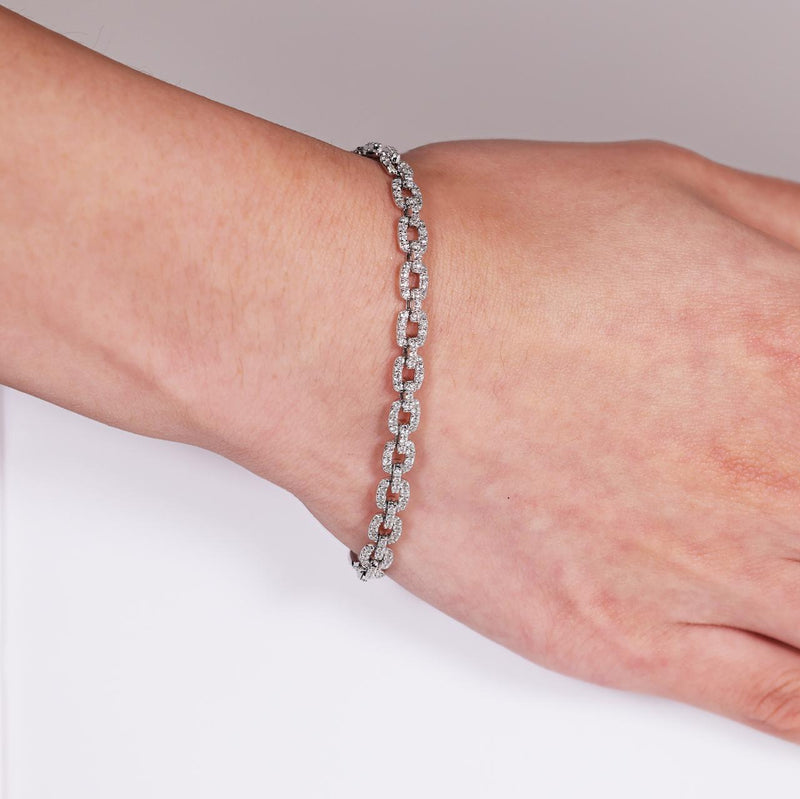 18ct white gold diamond pave set fancy link bracelet on the wrist