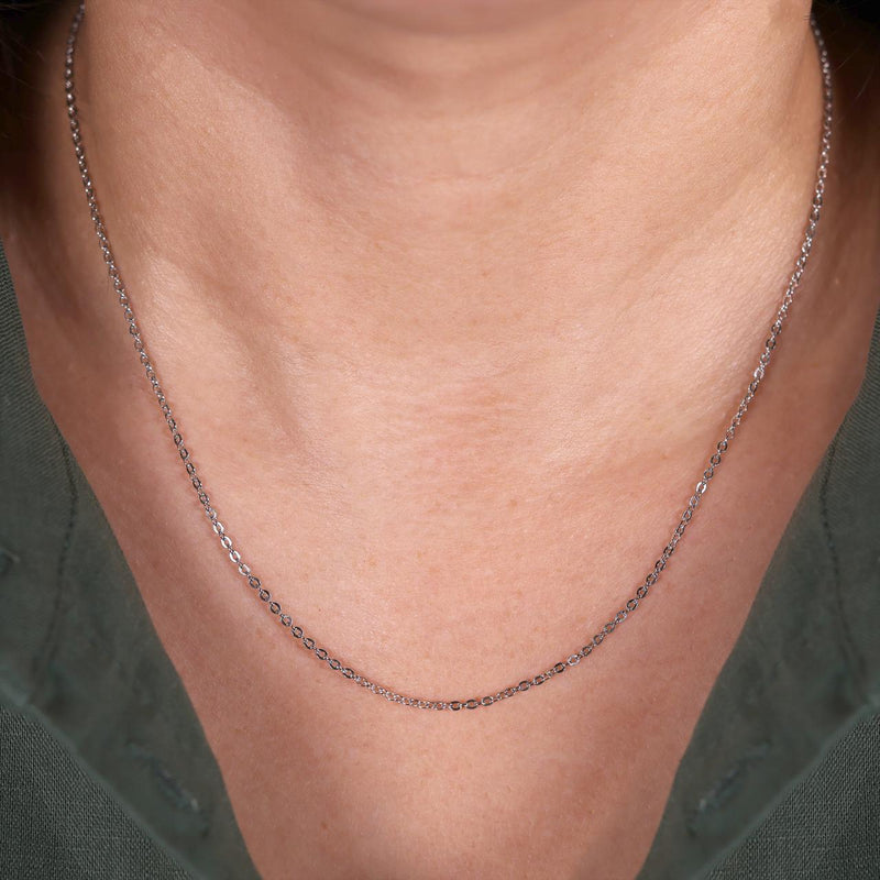 Platinum 45cm diamond cut trace chain with a lobster clasp on the neck