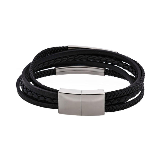 Sierra Black Multi-Strand Leather Bracelet 22cm