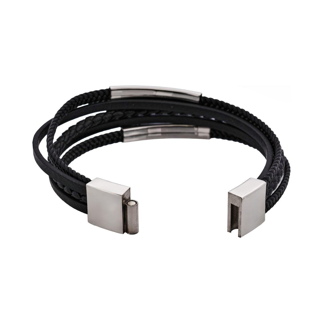 Sierra Black Multi-Strand Leather Bracelet 22cm