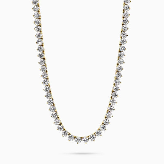 18ct yellow gold round brilliant cut Lab grown diamonds tennis necklace in a three claw setting