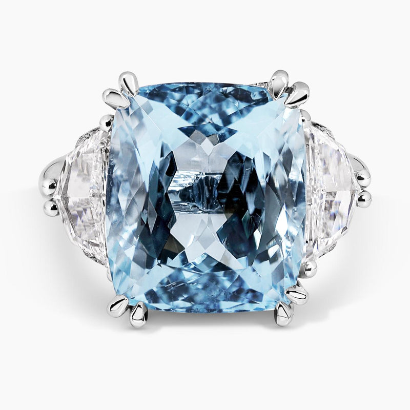 18ct white gold cushion cut aquamarine and diamond ring