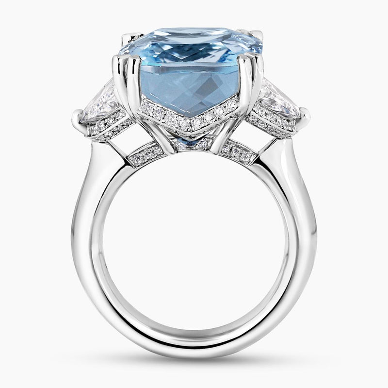 18ct white gold cushion cut aquamarine and diamond ring side profile