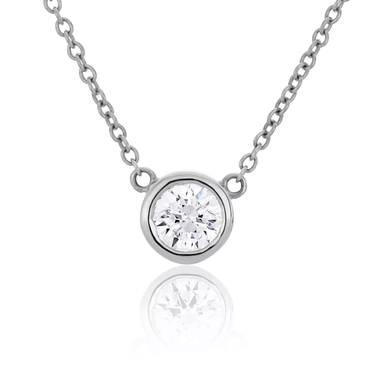 18ct white gold 0.30ct round brilliant cut diamond bezel necklace GIA cert