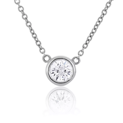 18ct white gold round brilliant cut diamond bezel necklace GIA cert