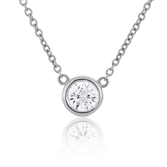 18ct white gold 0.30ct round brilliant cut diamond bezel necklace GIA cert