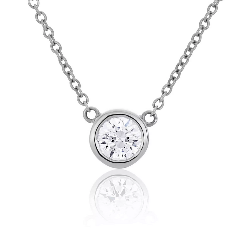 18ct white gold round brilliant cut diamond bezel necklace GIA cert