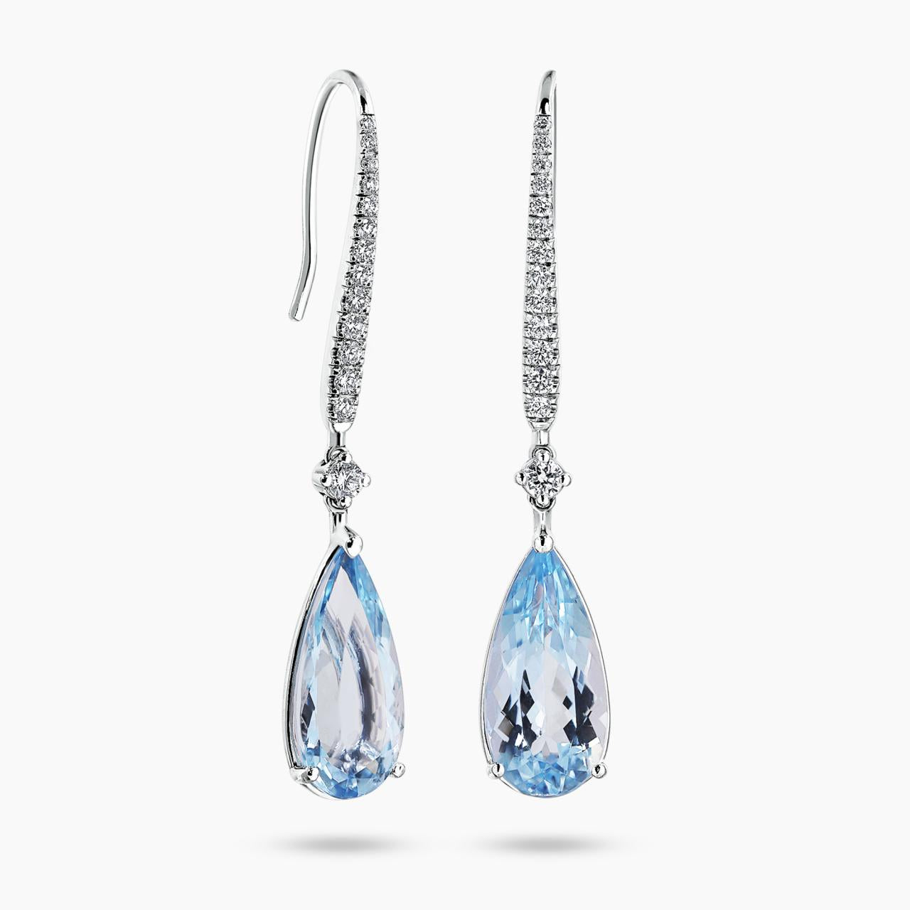 18ct white gold pear shape aquamarine and diamond hook earrings