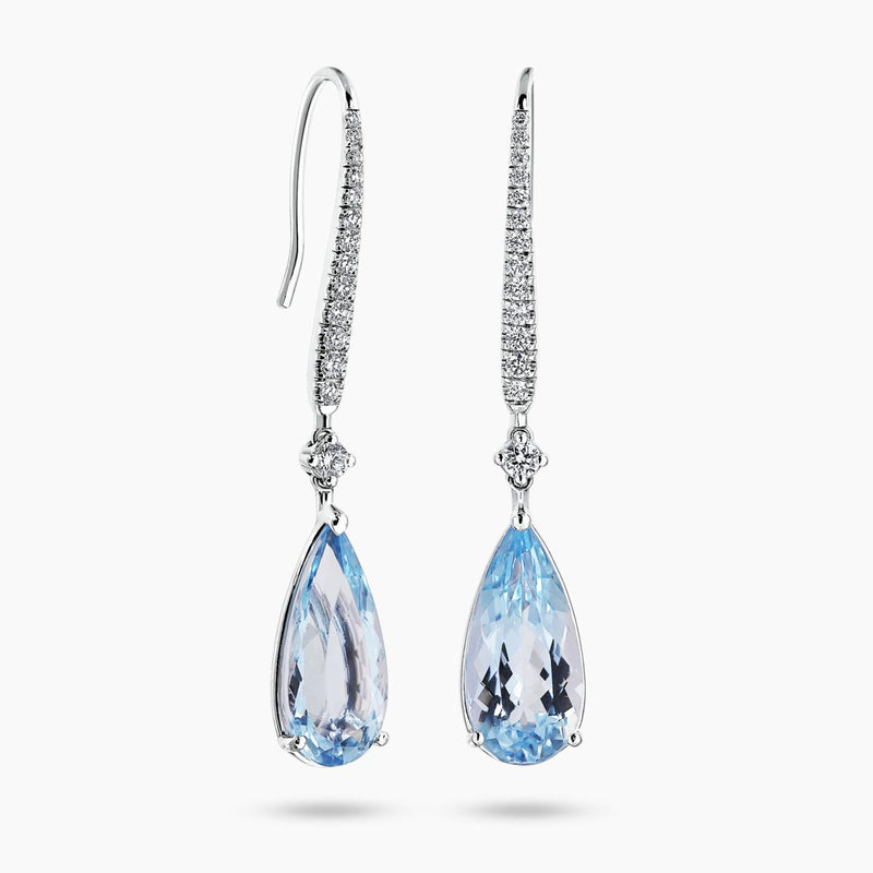 18ct white gold pear shape aquamarine and diamond hook earrings