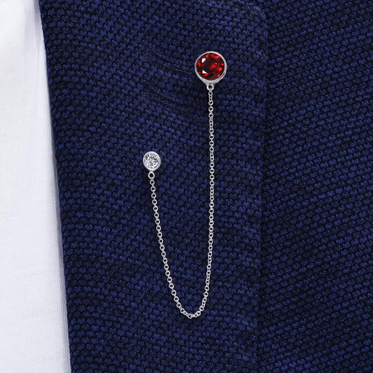 18ct white gold round Pyrope garnet and LAB Grown diamond brooch