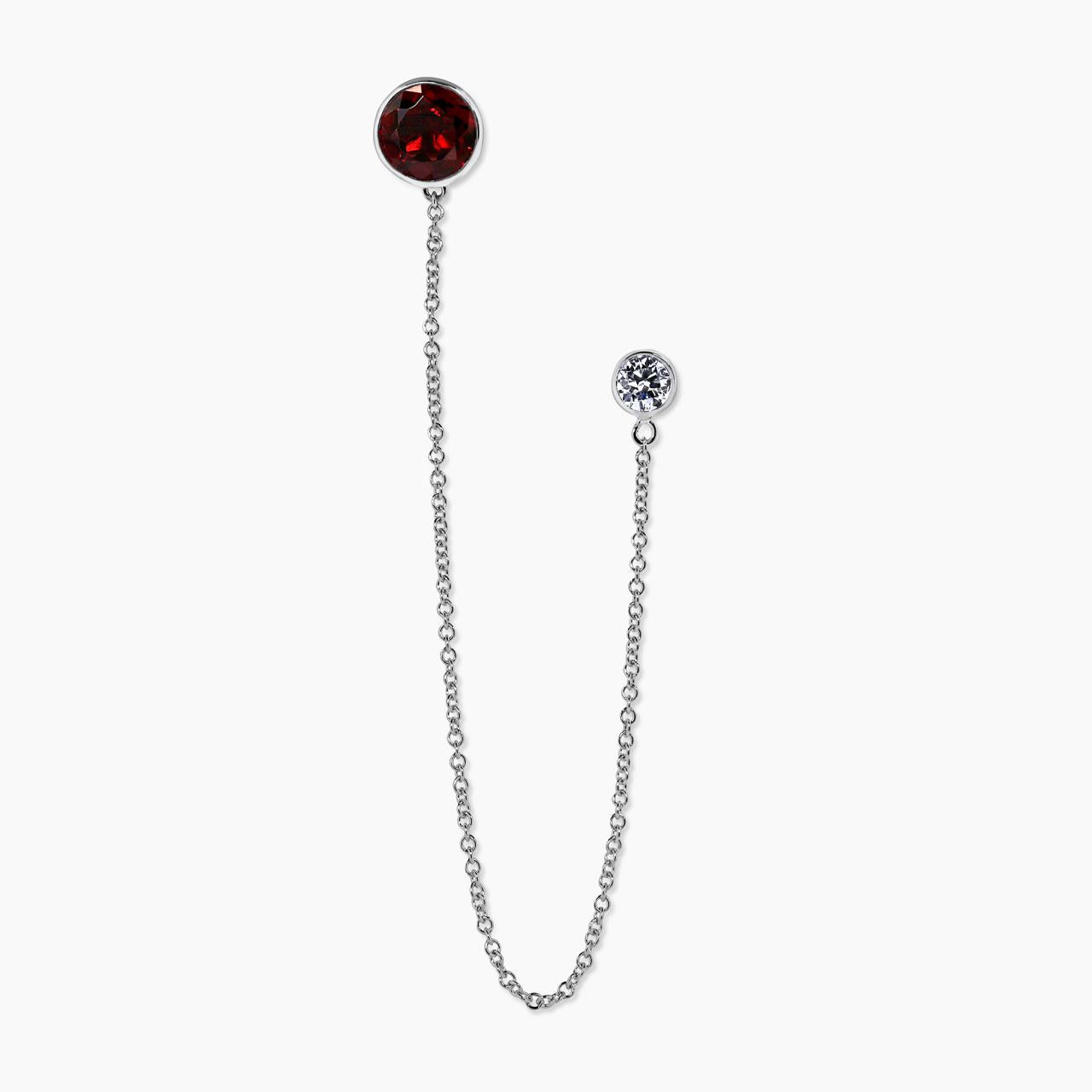 18ct white gold round Pyrope garnet and LAB Grown diamond brooch