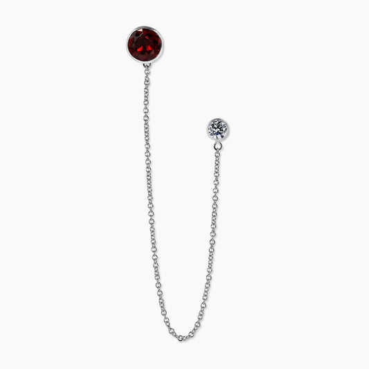 18ct white gold round Pyrope garnet and LAB Grown diamond brooch