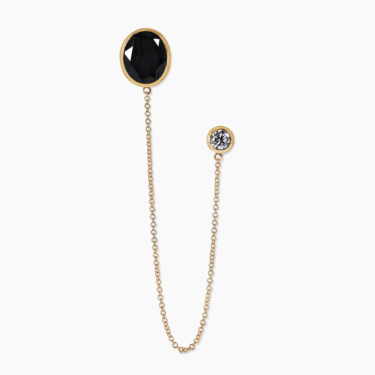 18ct yellow gold oval black spinel and round LAB Grown Diamond brooch