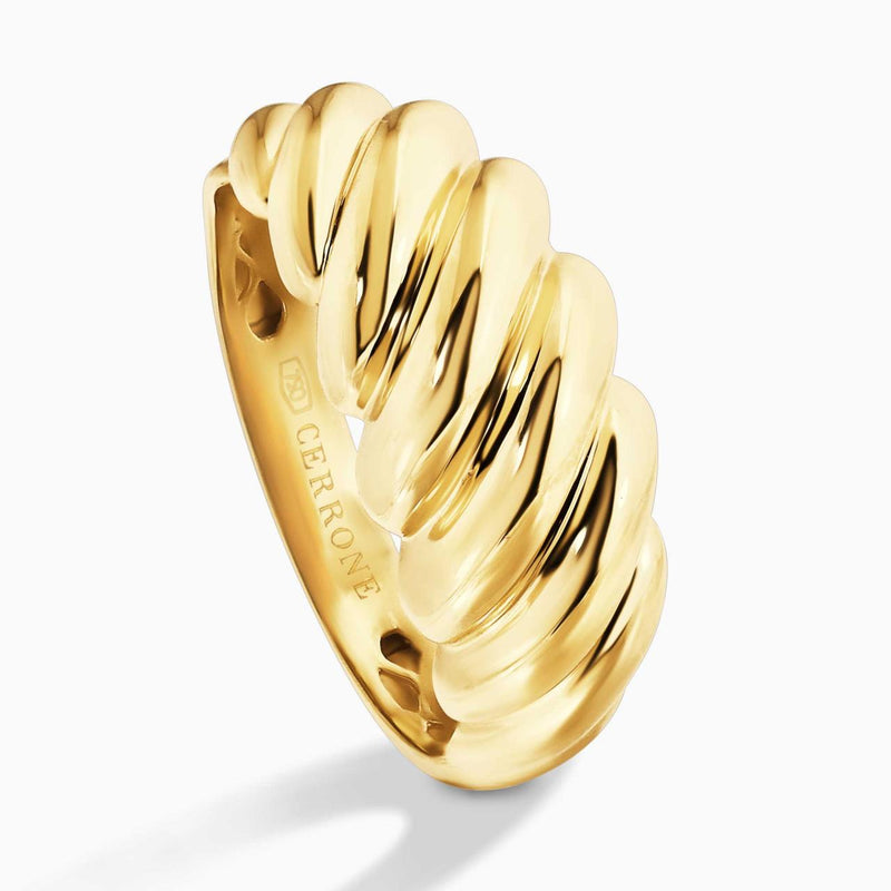 18ct yellow gold hollow fancy dome ring side view