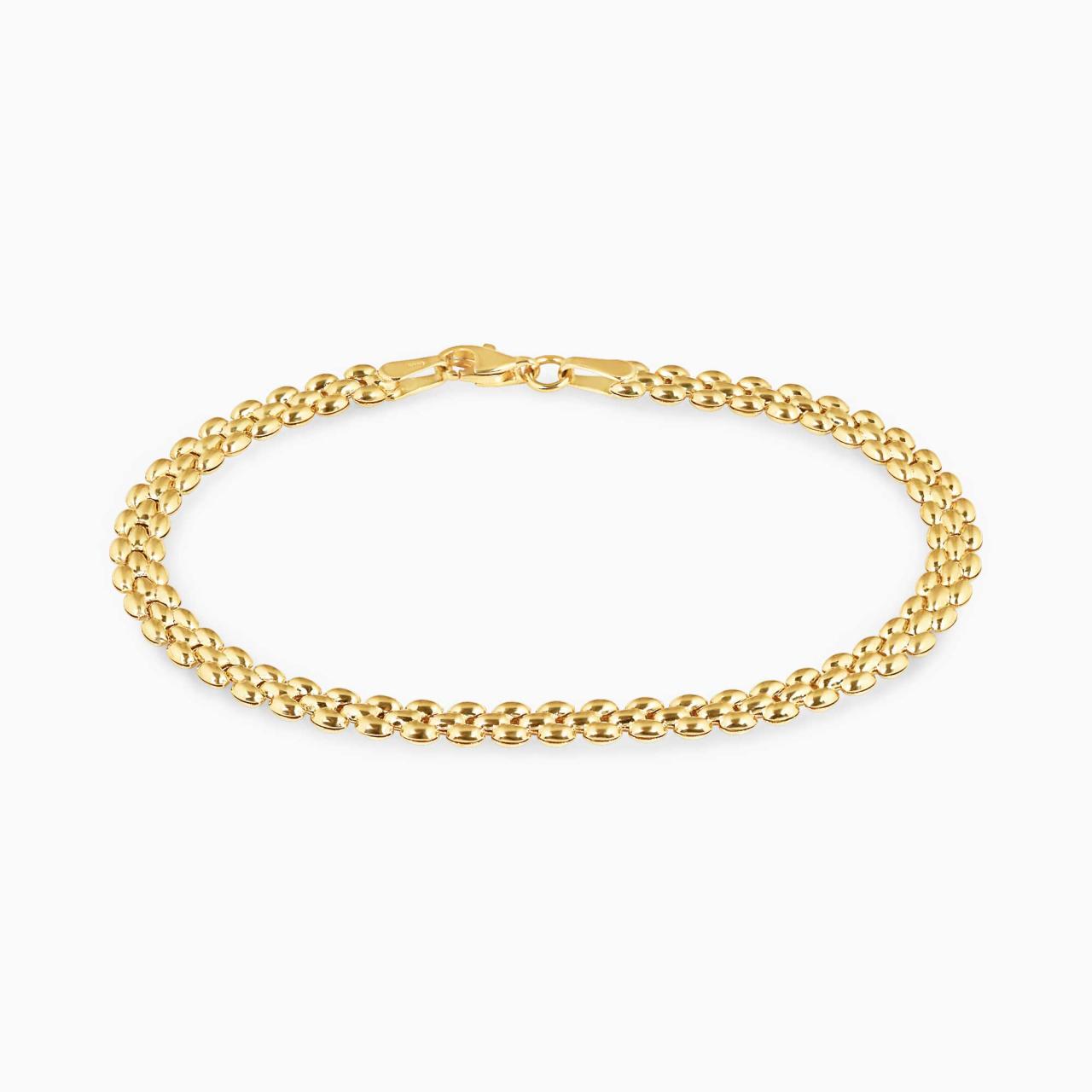 18ct yellow gold brick link bracelet with lobster clasp