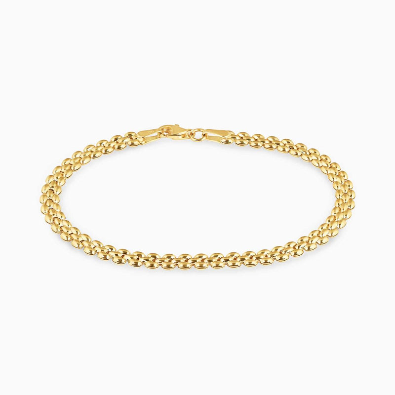 18ct yellow gold brick link bracelet with lobster clasp