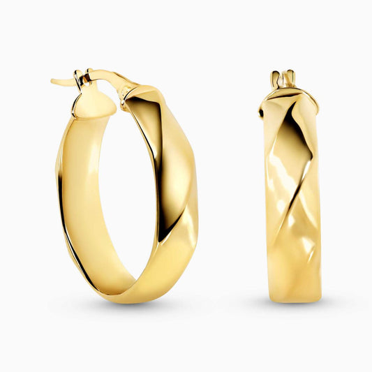 18ct yellow gold hollow faceted oval hoop earrings