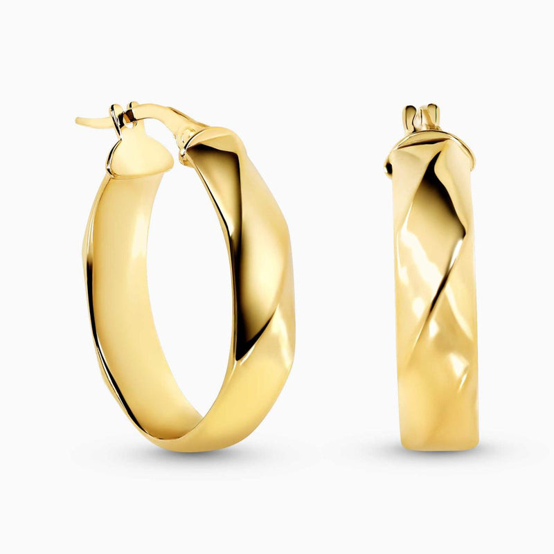 18ct yellow gold hollow faceted oval hoop earrings