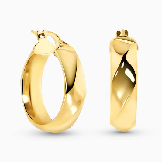 18ct yellow gold hollow faceted hoop earrings