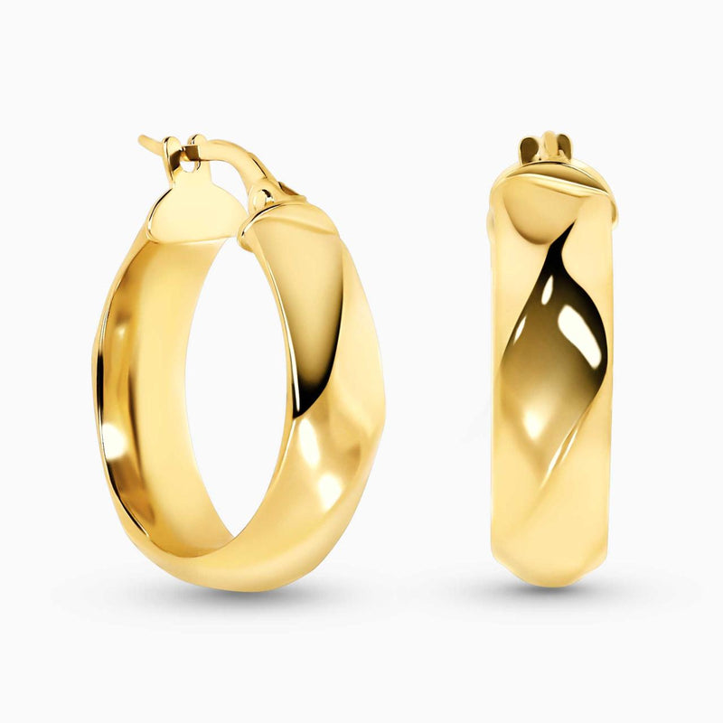 18ct yellow gold hollow faceted hoop earrings