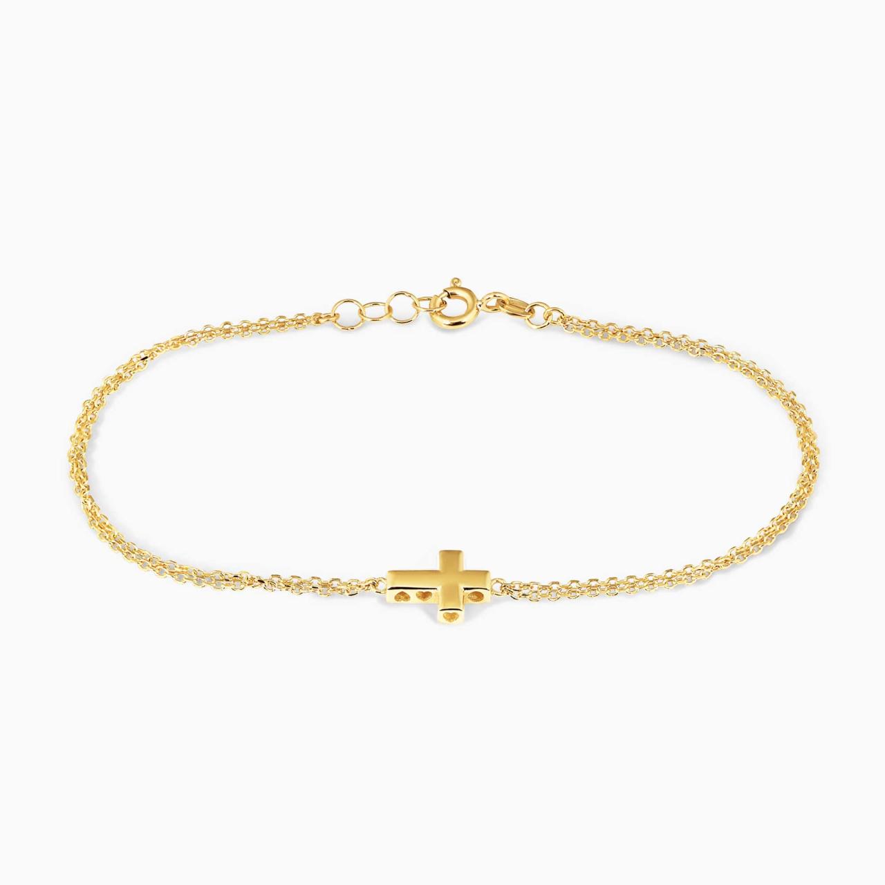 18ct yellow gold hollow cross adjustable bracelet