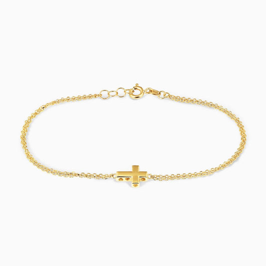18ct yellow gold hollow cross adjustable bracelet