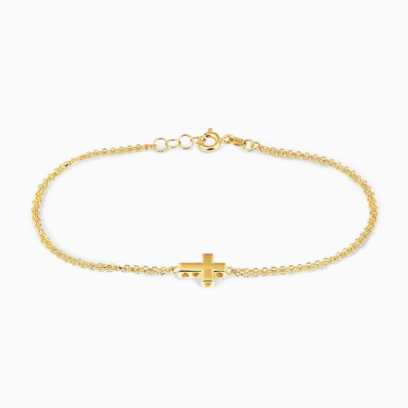 18ct yellow gold hollow cross adjustable bracelet