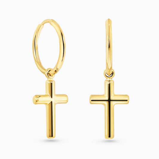 18ct yellow gold hoop cross drop earrings