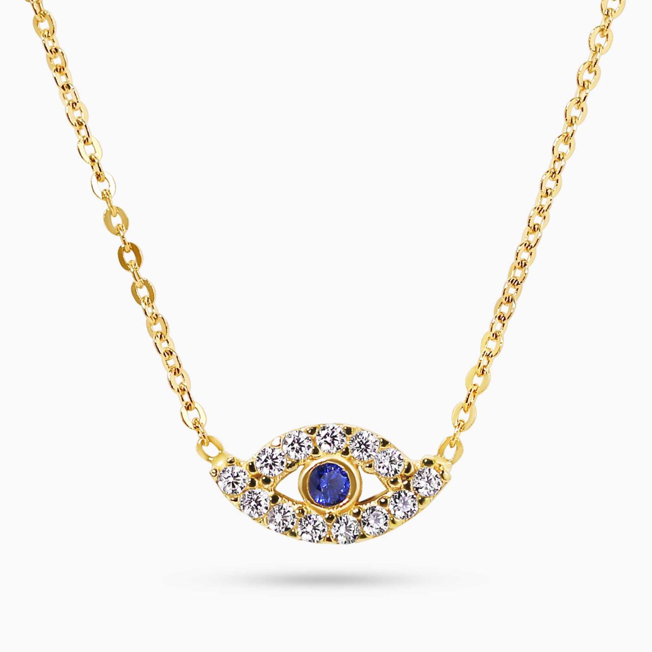 18ct yellow gold cubic zirconia set evil eye necklace