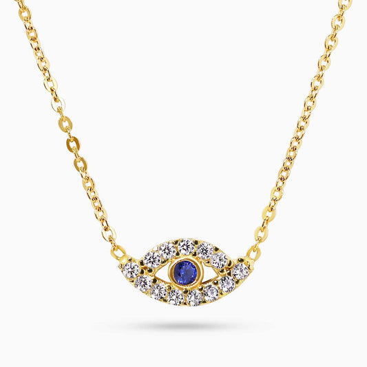 18ct yellow gold cubic zirconia set evil eye necklace
