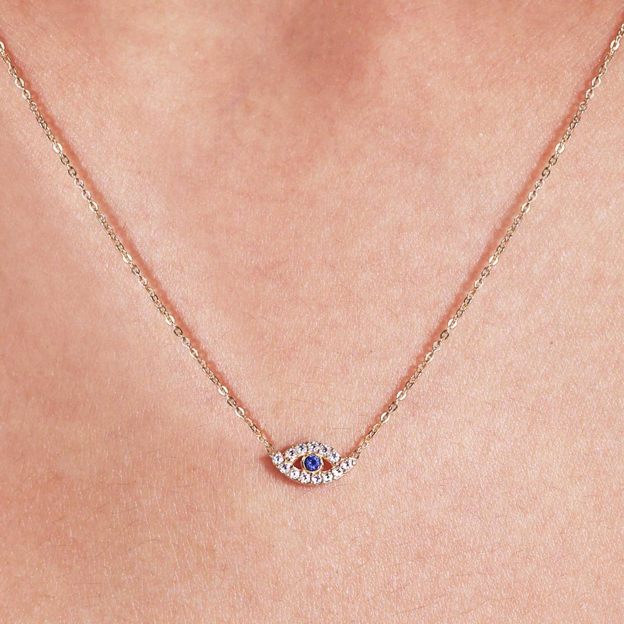 18ct yellow gold cubic zirconia set evil eye necklace