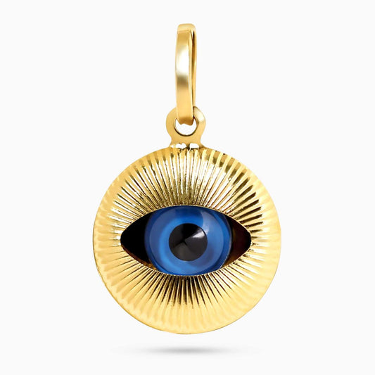 18ct yellow gold evil eye disc pendant